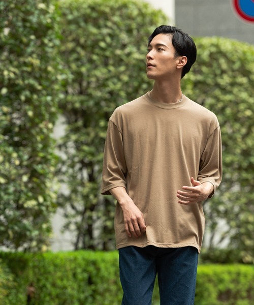Blue Standard (ブルースタンダード)の「【BLUE STANDARD/ブルースタンダード】ほどよくオーバーサイズゆったりシルエット 天竺使用5分袖Tシャツ(Tシャツ/カットソー・メンズ・ホワイト/ブラック/ベージュ/ネイビー/ブラウン/オリーブ・MEDIUM/LARGE/X-LARGE)」の4枚目の写真