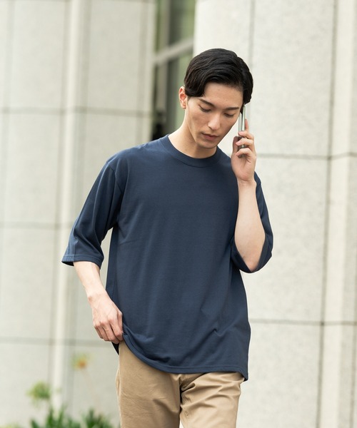Blue Standard (ブルースタンダード)の「【BLUE STANDARD/ブルースタンダード】ほどよくオーバーサイズゆったりシルエット 天竺使用5分袖Tシャツ(Tシャツ/カットソー・メンズ・ホワイト/ブラック/ベージュ/ネイビー/ブラウン/オリーブ・MEDIUM/LARGE/X-LARGE)」の6枚目の写真