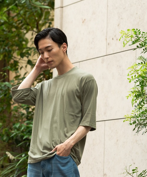 Blue Standard (ブルースタンダード)の「【BLUE STANDARD/ブルースタンダード】ほどよくオーバーサイズゆったりシルエット 天竺使用5分袖Tシャツ(Tシャツ/カットソー・メンズ・ホワイト/ブラック/ベージュ/ネイビー/ブラウン/オリーブ・MEDIUM/LARGE/X-LARGE)」の5枚目の写真