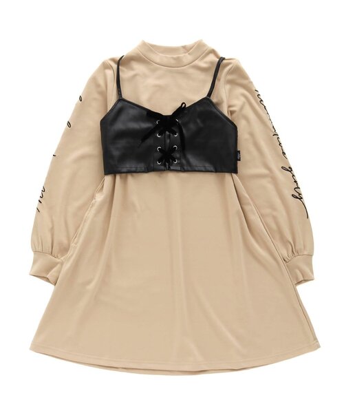 algy（アルジー）の「フェイクレザービスチェ＆ワンピセット（ワンピース・キッズ・ブラック/ベージュ/ピンク・SMALL/MEDIUM/X-SMALL/XX-SMALL/XXX-SMALL）」の3枚目の写真