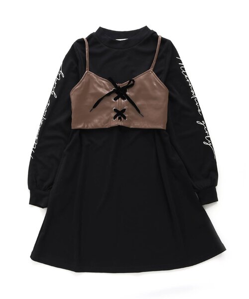 algy（アルジー）の「フェイクレザービスチェ＆ワンピセット（ワンピース・キッズ・ブラック/ベージュ/ピンク・SMALL/MEDIUM/X-SMALL/XX-SMALL/XXX-SMALL）」の2枚目の写真