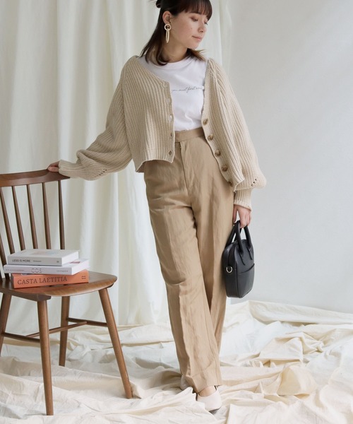 HER CLOSET(ハークローゼット)の「【shemoshelly】バルキーニットVネックショートカーディガン(カーディガン/ボレロ・レディース・ブラック/ブラウン/イエロー/ライトベージュ・M)」の8枚目の写真