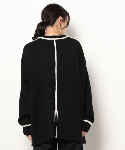 BONbazaar（ボンバザール）の「《ロールラインがアクセント》天竺編み配色ロールラインニット（ニット/セーター・レディース・ホワイト系その他/ブラック・FREE）」の4枚目の写真