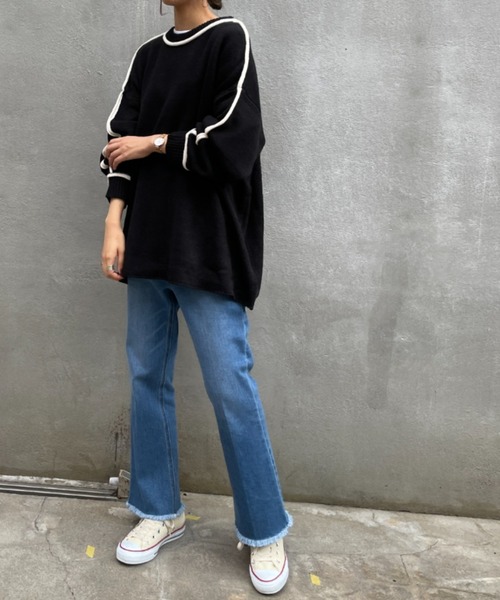 BONbazaar（ボンバザール）の「《ロールラインがアクセント》天竺編み配色ロールラインニット（ニット/セーター・レディース・ホワイト系その他/ブラック・FREE）」の5枚目の写真