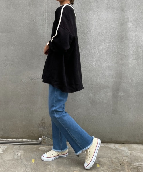 BONbazaar（ボンバザール）の「《ロールラインがアクセント》天竺編み配色ロールラインニット（ニット/セーター・レディース・ホワイト系その他/ブラック・FREE）」の7枚目の写真