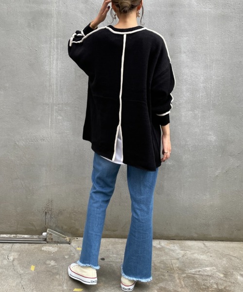 BONbazaar（ボンバザール）の「《ロールラインがアクセント》天竺編み配色ロールラインニット（ニット/セーター・レディース・ホワイト系その他/ブラック・FREE）」の8枚目の写真