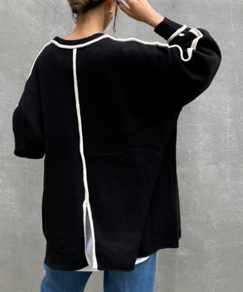 BONbazaar（ボンバザール）の「《ロールラインがアクセント》天竺編み配色ロールラインニット（ニット/セーター・レディース・ホワイト系その他/ブラック・FREE）」の15枚目の写真