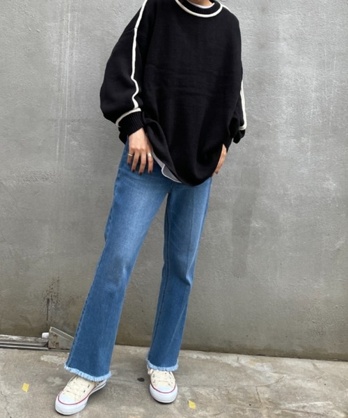 BONbazaar（ボンバザール）の「《ロールラインがアクセント》天竺編み配色ロールラインニット（ニット/セーター・レディース・ホワイト系その他/ブラック・FREE）」の9枚目の写真