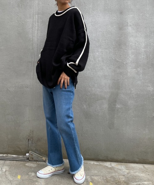 BONbazaar（ボンバザール）の「《ロールラインがアクセント》天竺編み配色ロールラインニット（ニット/セーター・レディース・ホワイト系その他/ブラック・FREE）」の10枚目の写真