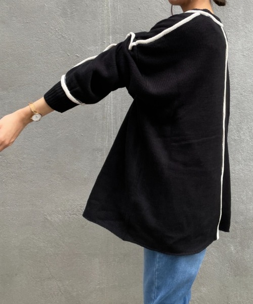 BONbazaar（ボンバザール）の「《ロールラインがアクセント》天竺編み配色ロールラインニット（ニット/セーター・レディース・ホワイト系その他/ブラック・FREE）」の14枚目の写真