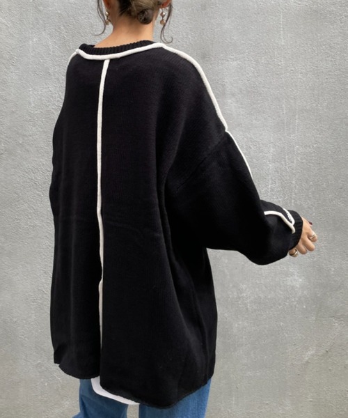 BONbazaar（ボンバザール）の「《ロールラインがアクセント》天竺編み配色ロールラインニット（ニット/セーター・レディース・ホワイト系その他/ブラック・FREE）」の16枚目の写真