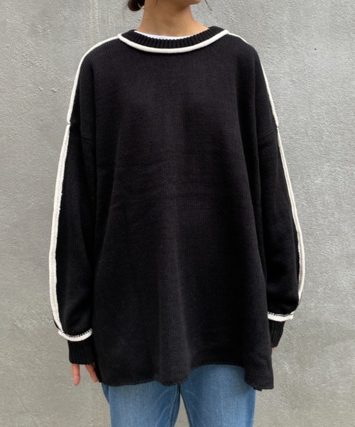 BONbazaar（ボンバザール）の「《ロールラインがアクセント》天竺編み配色ロールラインニット（ニット/セーター・レディース・ホワイト系その他/ブラック・FREE）」の18枚目の写真