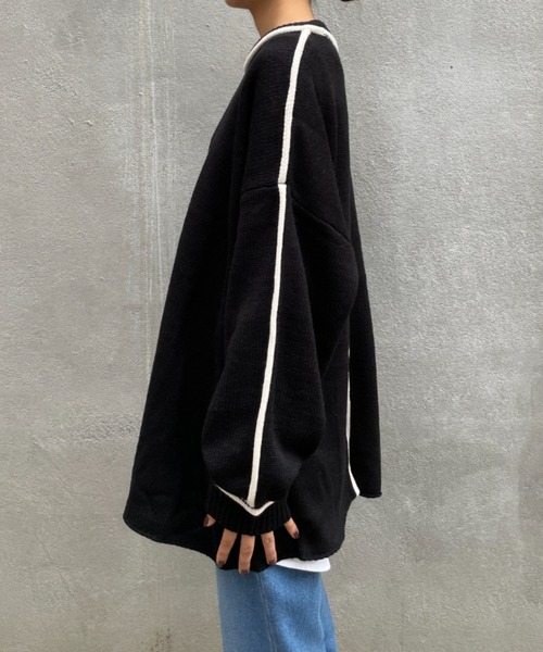 BONbazaar（ボンバザール）の「《ロールラインがアクセント》天竺編み配色ロールラインニット（ニット/セーター・レディース・ホワイト系その他/ブラック・FREE）」の19枚目の写真