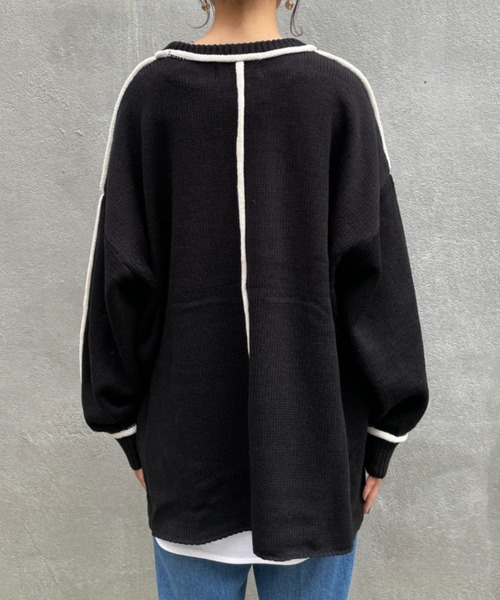 BONbazaar（ボンバザール）の「《ロールラインがアクセント》天竺編み配色ロールラインニット（ニット/セーター・レディース・ホワイト系その他/ブラック・FREE）」の20枚目の写真