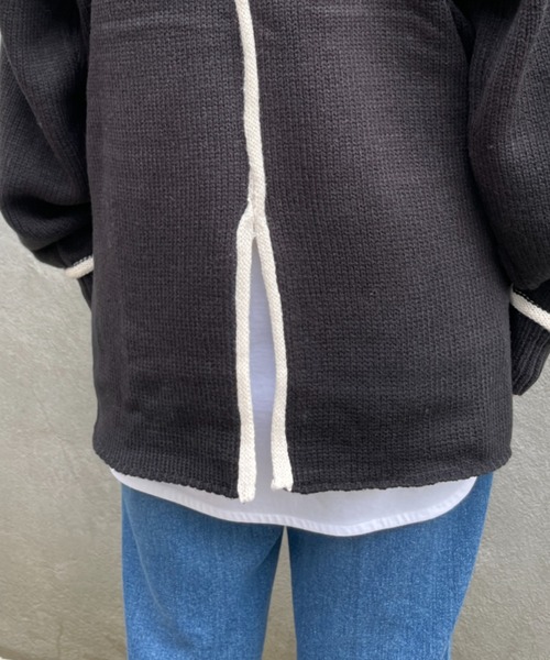 BONbazaar（ボンバザール）の「《ロールラインがアクセント》天竺編み配色ロールラインニット（ニット/セーター・レディース・ホワイト系その他/ブラック・FREE）」の21枚目の写真