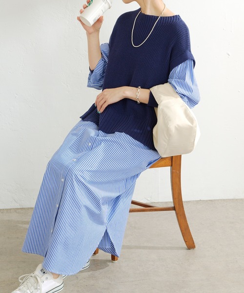 ニットなのにブラウス ニット シャツレイヤードワンピース ワンピース ワンピース Collage Collage Gallardagalante コラージュガ