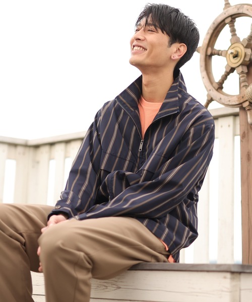 UNION STATION(ユニオンステーション)の「【セットアップ対応】T/Cストライプ スタンドブルゾン(ブルゾン・メンズ・ベージュ/ネイビー・S/M/L)」の9枚目の写真