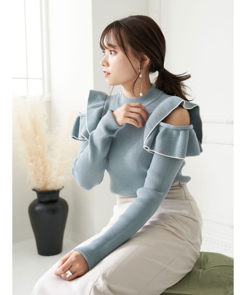 earth music&ecology（アースミュージックアンドエコロジー）の「2wayフリルニットプルオーバー＊（ニット/セーター・レディース・ブラック/サックスブルー/アイボリー/モカ・FREE）」の10枚目の写真