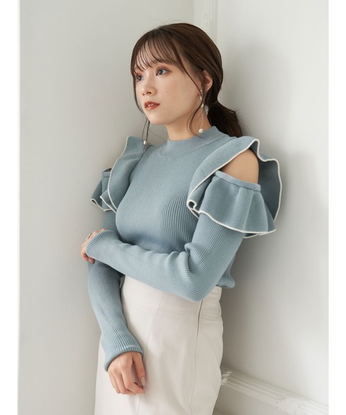 earth music&ecology（アースミュージックアンドエコロジー）の「2wayフリルニットプルオーバー＊（ニット/セーター・レディース・ブラック/サックスブルー/アイボリー/モカ・FREE）」の6枚目の写真