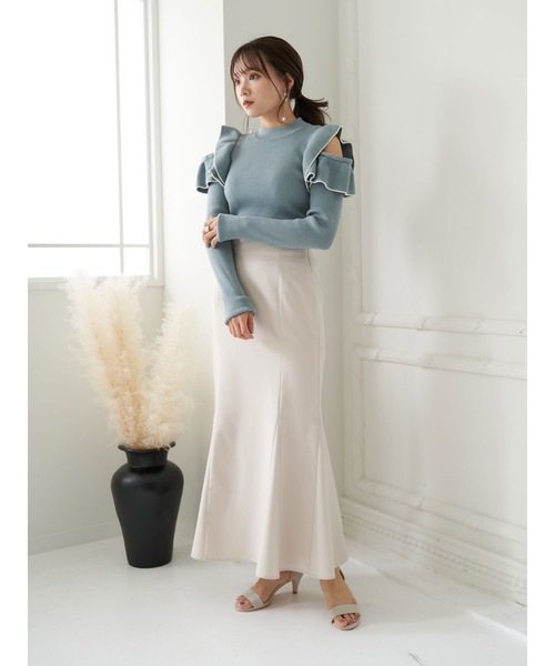 earth music&ecology（アースミュージックアンドエコロジー）の「2wayフリルニットプルオーバー＊（ニット/セーター・レディース・ブラック/サックスブルー/アイボリー/モカ・FREE）」の12枚目の写真