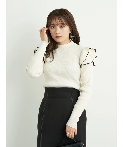 earth music&ecology（アースミュージックアンドエコロジー）の「2wayフリルニットプルオーバー＊（ニット/セーター・レディース・ブラック/サックスブルー/アイボリー/モカ・FREE）」の16枚目の写真