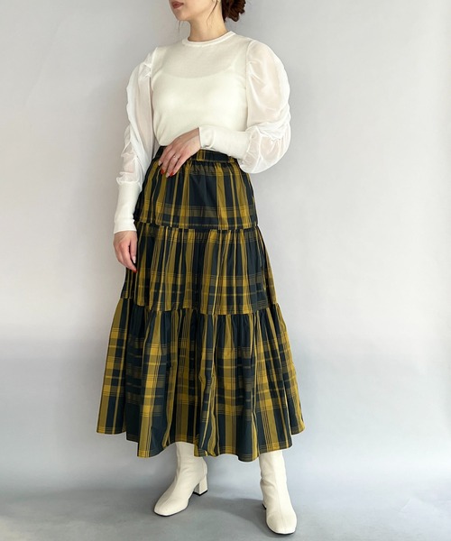 PICCIN(ピッチン)の「チェックティアードスカート(スカート・レディース・ブラック/グリーン/ネイビー/ダークブルー/ベージュ・M)」の22枚目の写真
