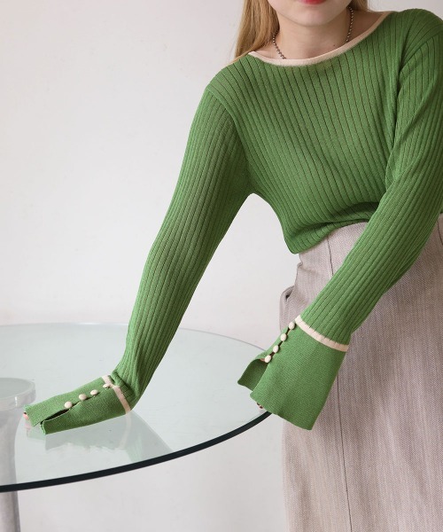 Bab(バブ)の「パイピング袖スリットニットトップス(ニット/セーター・レディース・ブラック/ブラウン/グリーン/アイボリー・FREE)」の9枚目の写真