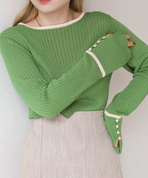 Bab(バブ)の「パイピング袖スリットニットトップス(ニット/セーター・レディース・ブラック/ブラウン/グリーン/アイボリー・FREE)」の10枚目の写真