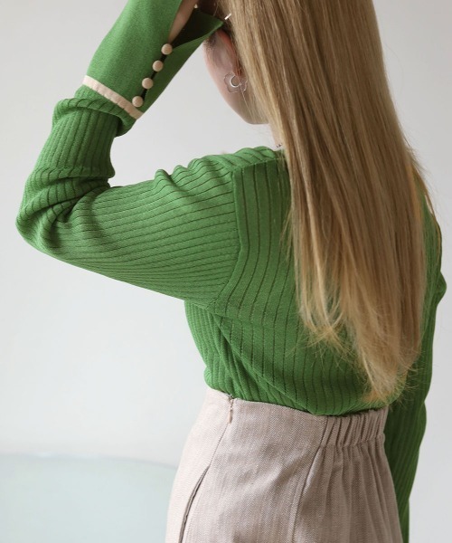 Bab(バブ)の「パイピング袖スリットニットトップス(ニット/セーター・レディース・ブラック/ブラウン/グリーン/アイボリー・FREE)」の11枚目の写真