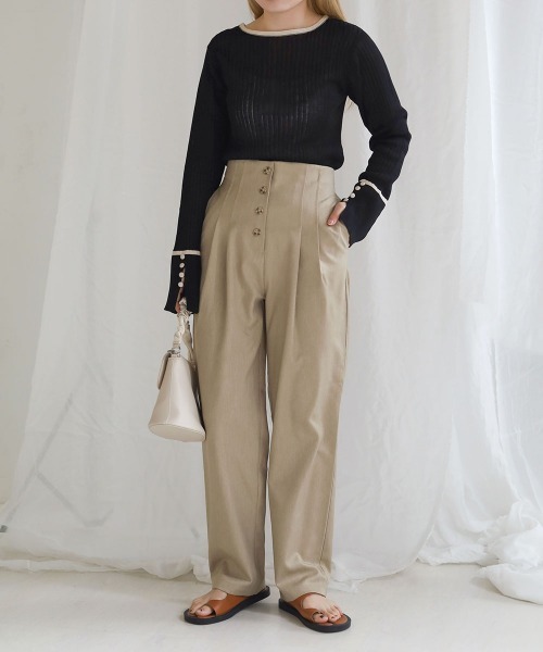 Bab(バブ)の「パイピング袖スリットニットトップス(ニット/セーター・レディース・ブラック/ブラウン/グリーン/アイボリー・FREE)」の19枚目の写真