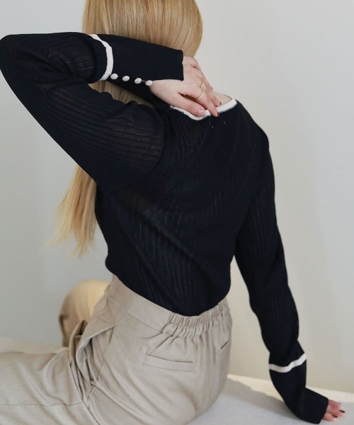 Bab(バブ)の「パイピング袖スリットニットトップス(ニット/セーター・レディース・ブラック/ブラウン/グリーン/アイボリー・FREE)」の20枚目の写真