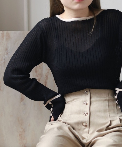 Bab(バブ)の「パイピング袖スリットニットトップス(ニット/セーター・レディース・ブラック/ブラウン/グリーン/アイボリー・FREE)」の21枚目の写真
