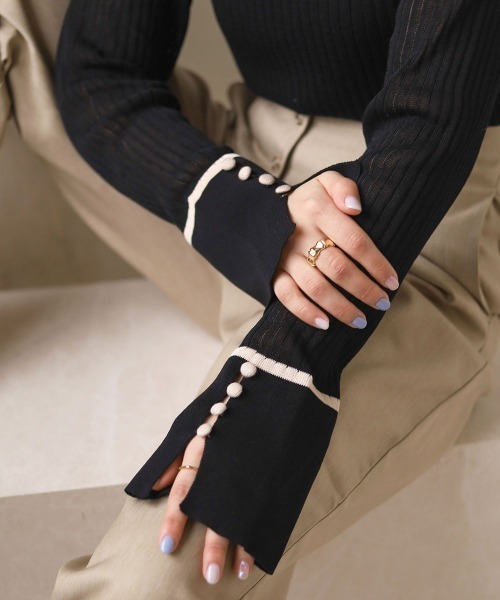 Bab(バブ)の「パイピング袖スリットニットトップス(ニット/セーター・レディース・ブラック/ブラウン/グリーン/アイボリー・FREE)」の22枚目の写真