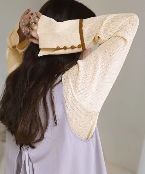 Bab(バブ)の「パイピング袖スリットニットトップス(ニット/セーター・レディース・ブラック/ブラウン/グリーン/アイボリー・FREE)」の14枚目の写真