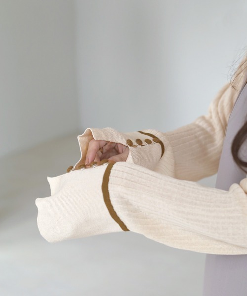 Bab(バブ)の「パイピング袖スリットニットトップス(ニット/セーター・レディース・ブラック/ブラウン/グリーン/アイボリー・FREE)」の16枚目の写真