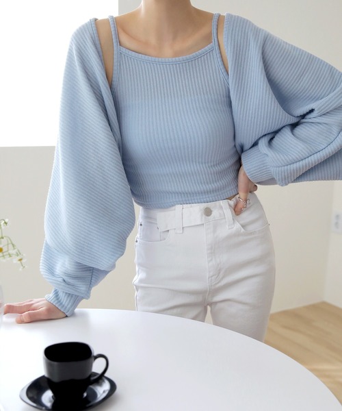 UNE MANSION(ユヌマンション)の「クロップドボレロカーディガンキャミソールセット(カーディガン/ボレロ・レディース・ブラック/ブルー/アイボリー/ベージュ/チャコールグレー・FREE)」の15枚目の写真