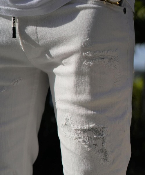 1piu1uguale3 RELAX（ウノピュウノウグァーレトレリラックス）の「1PIU1UGUALE3 RELAX/ウノピゥ ウノ ウグァーレ トレ リラックス/５ポケットロゴダメージデニム（デニムパンツ・メンズ・ホワイト・SMALL/MEDIUM/LARGE/X-LARGE）」の14枚目の写真
