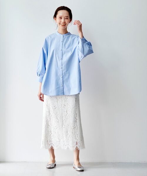 le.coeur blanc(ルクールブラン)の「コードレースストレートスカート(スカート・レディース・オフホワイト/グリーン/ネイビー・36/38)」の4枚目の写真