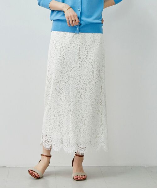 le.coeur blanc(ルクールブラン)の「コードレースストレートスカート(スカート・レディース・オフホワイト/グリーン/ネイビー・36/38)」の11枚目の写真