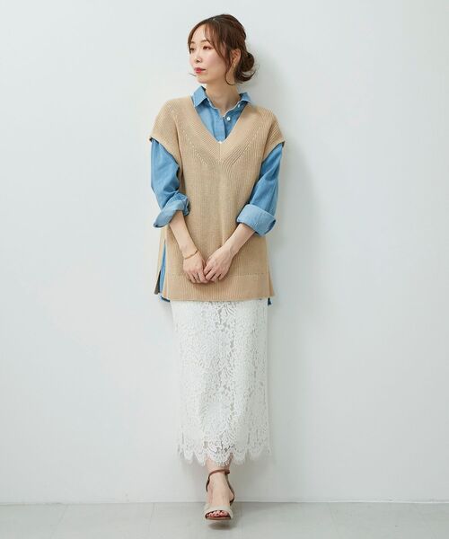 le.coeur blanc(ルクールブラン)の「コードレースストレートスカート(スカート・レディース・オフホワイト/グリーン/ネイビー・36/38)」の12枚目の写真