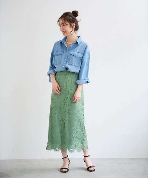 le.coeur blanc(ルクールブラン)の「コードレースストレートスカート(スカート・レディース・オフホワイト/グリーン/ネイビー・36/38)」の18枚目の写真
