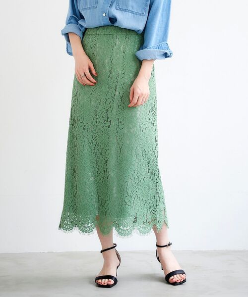 le.coeur blanc(ルクールブラン)の「コードレースストレートスカート(スカート・レディース・オフホワイト/グリーン/ネイビー・36/38)」の22枚目の写真