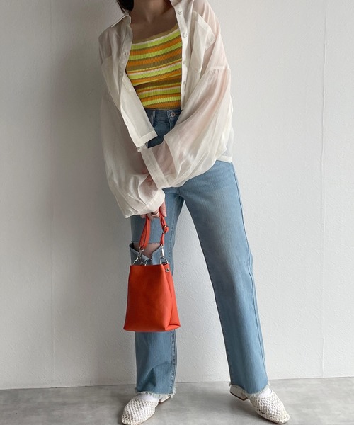 w closet（ダブルクローゼット）の「ショート丈シアーブラウス（シャツ/ブラウス・レディース・アイボリー/ピンク/ライトグリーン/サックスブルー/パープル/ブラウン/スモークピンク・FREE）」の8枚目の写真