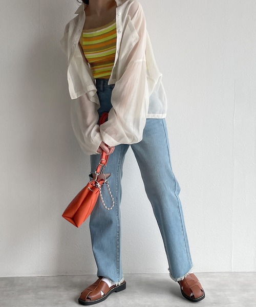 w closet（ダブルクローゼット）の「ショート丈シアーブラウス（シャツ/ブラウス・レディース・アイボリー/ピンク/ライトグリーン/サックスブルー/パープル/ブラウン/スモークピンク・FREE）」の12枚目の写真