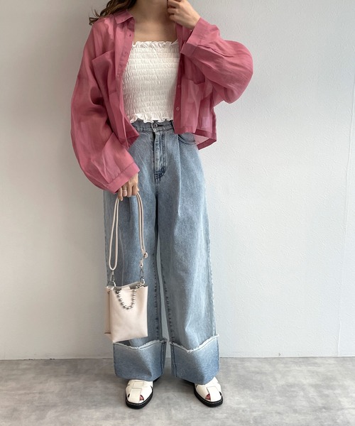 w closet（ダブルクローゼット）の「ショート丈シアーブラウス（シャツ/ブラウス・レディース・アイボリー/ピンク/ライトグリーン/サックスブルー/パープル/ブラウン/スモークピンク・FREE）」の20枚目の写真