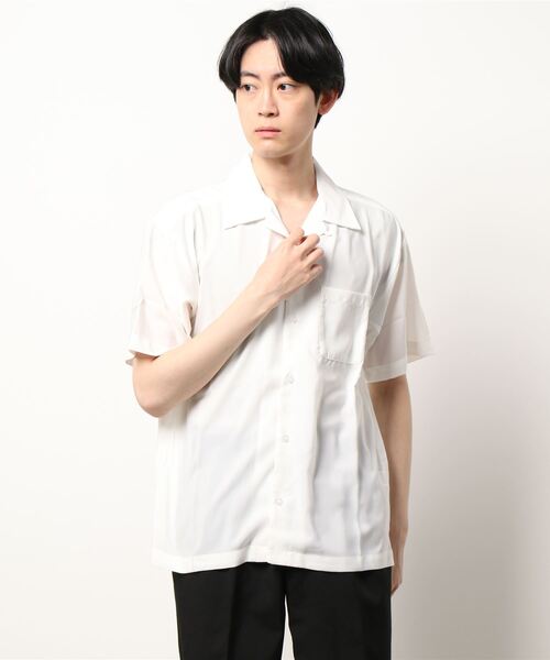 VIBGYOR（ヴィブジョー）の「VIBGYOR Select/ポリムジオープンカラーS/Sシャツ（シャツ/ブラウス・メンズ・ホワイト/サックスブルー/グレイッシュベージュ/モカ/ブラック/グリーン・MEDIUM/X-LARGE/LARGE）」の2枚目の写真