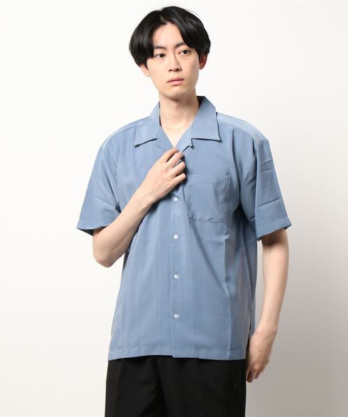 VIBGYOR（ヴィブジョー）の「VIBGYOR Select/ポリムジオープンカラーS/Sシャツ（シャツ/ブラウス・メンズ・ホワイト/サックスブルー/グレイッシュベージュ/モカ/ブラック/グリーン・MEDIUM/X-LARGE/LARGE）」の6枚目の写真