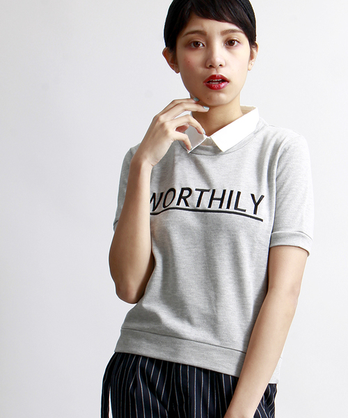 WEGO（ウィゴー）の「WEGO/襟付き刺繍スウェット（スウェット・レディース・オフホワイト/杢グレー/ネイビー・FREE）」の2枚目の写真