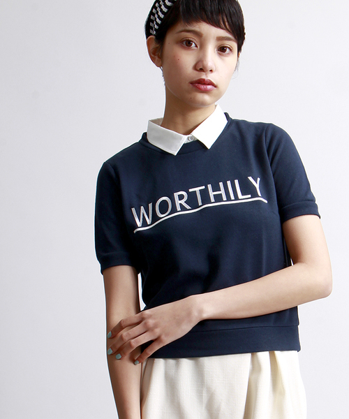 WEGO（ウィゴー）の「WEGO/襟付き刺繍スウェット（スウェット・レディース・オフホワイト/杢グレー/ネイビー・FREE）」の3枚目の写真