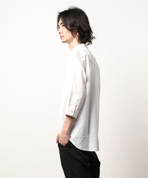 BACK NUMBER（バックナンバー）の「【接触冷感】【BACK NUMBER】「COOL」７分スタンドシャツ（シャツ/ブラウス・メンズ・ネイビー/ホワイト/オリーブ・S/M/XL/L）」の4枚目の写真